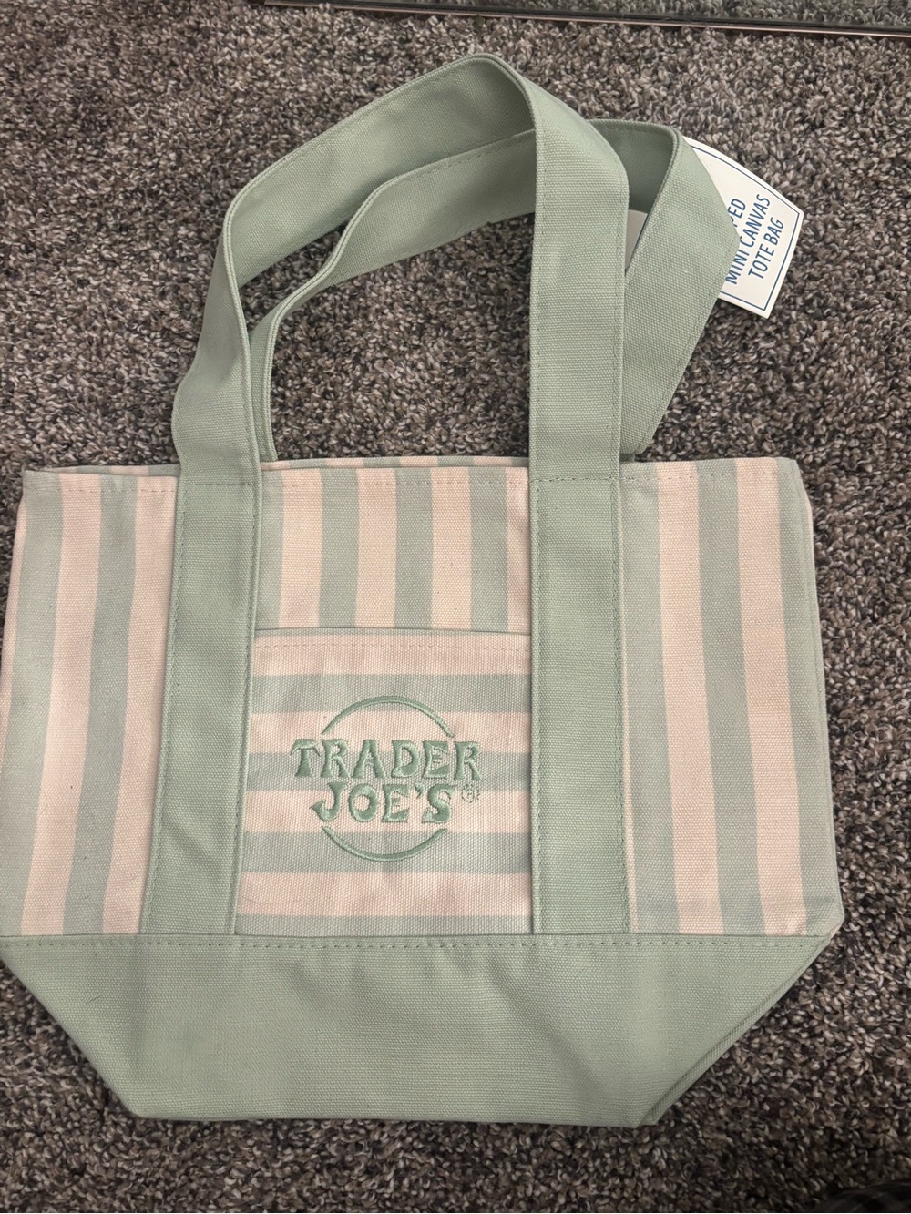 Trader Joe's Mint Green Striped Canvas Tote